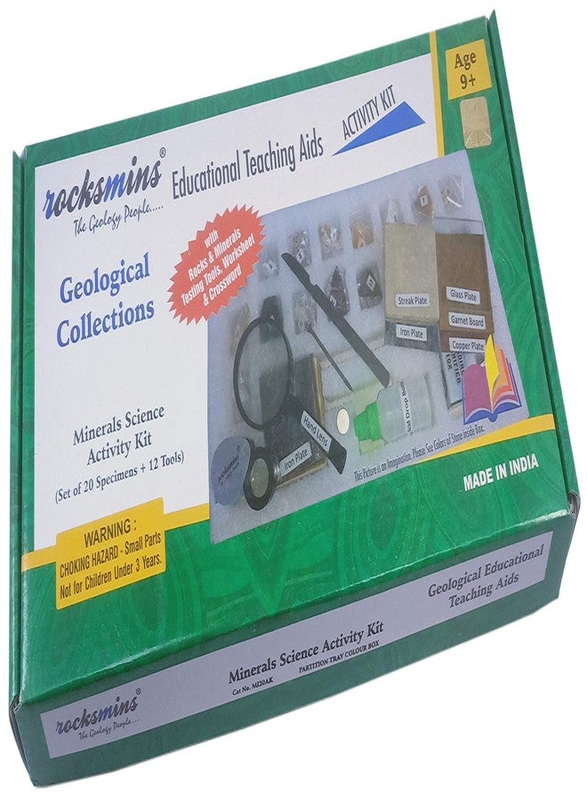 Rocksmins Minerals Science Activity Kit MI20ACPT with Testing Tools Worksheet Geology Puzzle 7 Sheets Set of 20 Handpicked Natural Minerals Specimens in Storage Tray Beautiful Colour Box for geology - Image 3